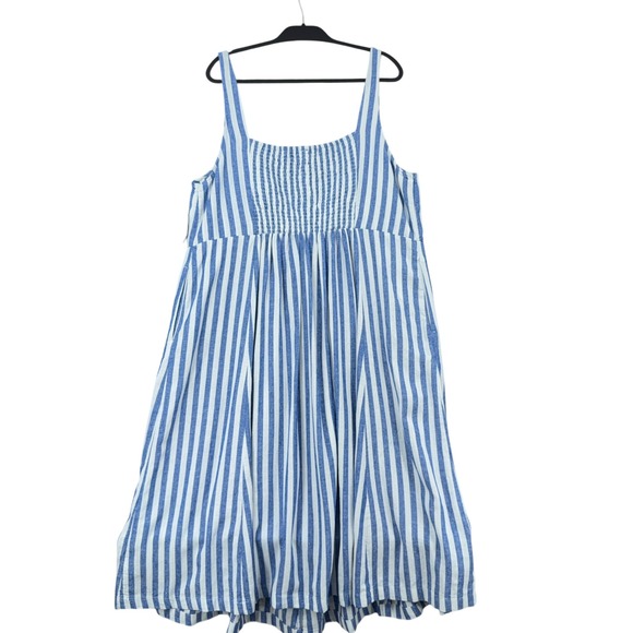 Old Navy Womens 3X Blue White Striped Linen Blend Dress Costal - Picture 2 of 8